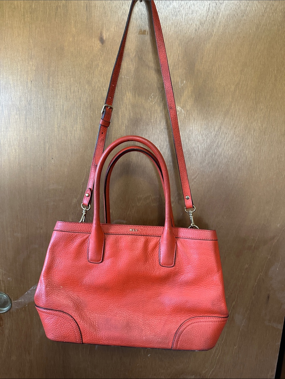 Ralph Lauren Orange-Red Leather Satchel with Removable Strap